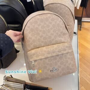 NWT Coach Taylor Small Backpack In Signature Canvas CDW76 Silver/Sand/Taupe